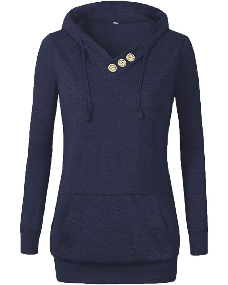 Women's Sweatshirts Long Sleeve Button V-Neck Pockets Pullover Hoodies Navy $8.81 Hoodies & Sweatshirts