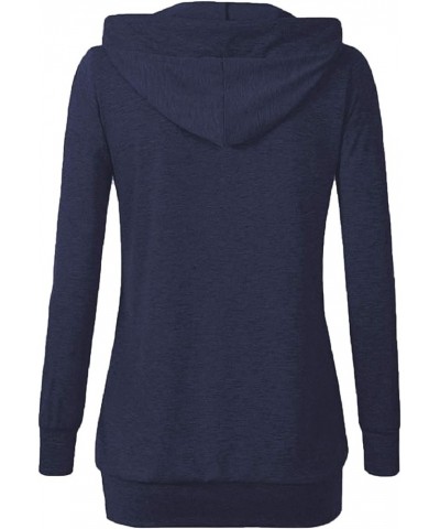 Women's Sweatshirts Long Sleeve Button V-Neck Pockets Pullover Hoodies Navy $8.81 Hoodies & Sweatshirts