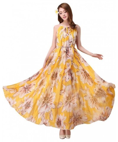 Women's Summer Floral Long Beach Maxi Dress Lightweight Sundress Yellow Lily $22.05 Dresses