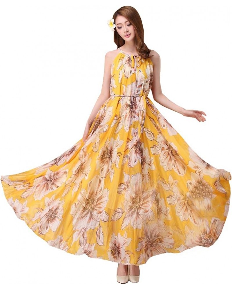 Women's Summer Floral Long Beach Maxi Dress Lightweight Sundress Yellow Lily $22.05 Dresses