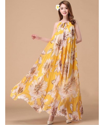 Women's Summer Floral Long Beach Maxi Dress Lightweight Sundress Yellow Lily $22.05 Dresses