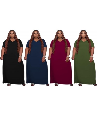 Oversize Tshirt Dress Plus Size Short Sleeve Maxi Dress with Pockets 11-3284 Dark Blue $17.39 Dresses