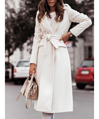 Women's Long Trench Coat Lapel Collar Winter Warm Jacket Coats with Belts Maxi Long Wool Pea Coat White $14.31 Coats