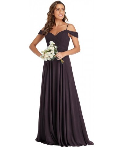 Off The Shoulder Chiffon Bridesmaid Dresses Long Spaghetti Straps A Line Formal Party Dress Plum $35.28 Dresses