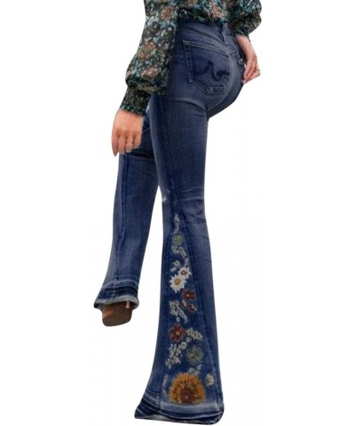 Women's Flare Jeans Vintage Bell Bottoms Floral Embroidered Jeans Plus Size Hippie Pants Butt Lifting Flared Pants 01-dark Bl...