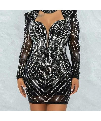 Women Mesh Rhinestone & Tassel Dress Sexy Bodycon Birthday Evening Cocktail Party Night… 3 Black $19.43 Dresses