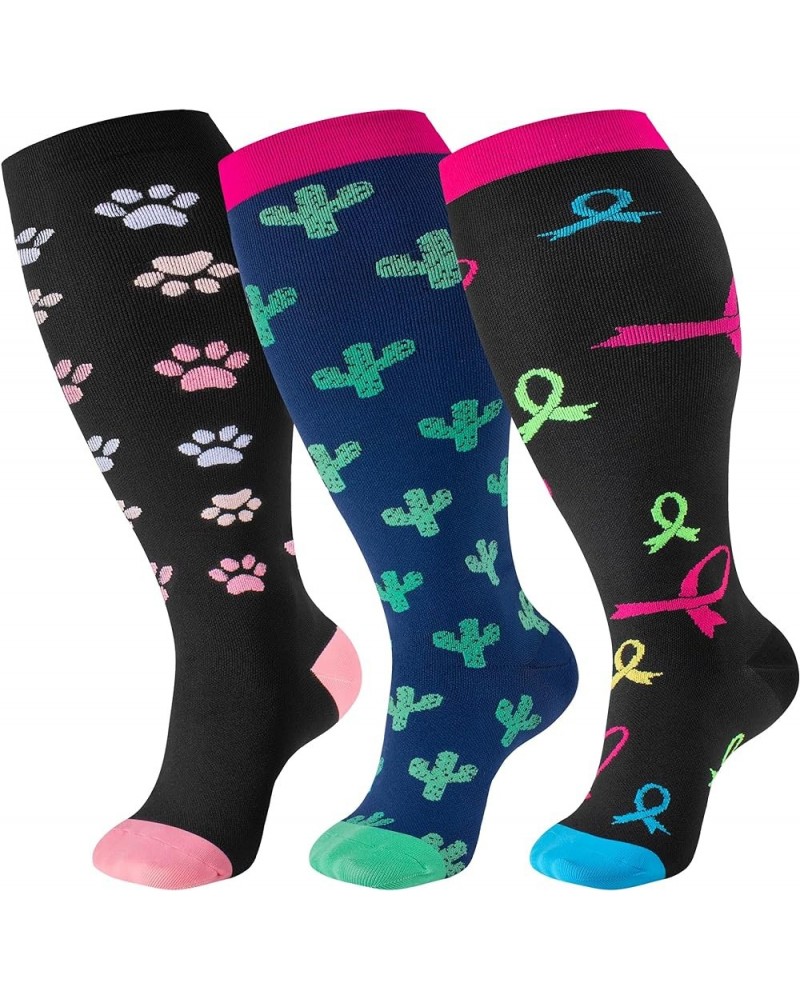 3 Pairs Plus Size Christmas Compression Socks for Women & Men Wide Calf Xmas Compression Socks 20-30mmhg Extra Large Knee Hig...