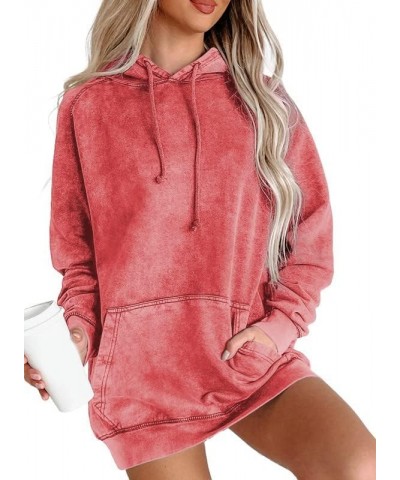 Women's Casual Hoodies Long Sleeve Solid Lightweight Pullover Tops Loose Sweatshirt with Pocket B Red $21.59 Hoodies & Sweats...