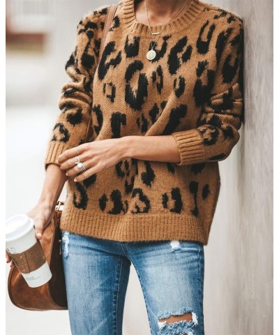 Women's Casual Leopard Crew Neck Loose Fit Sweater Batwing Sleeve Slouchy Pullover Knitted Fuzzy Jumper Tops (Brown,Small) $1...