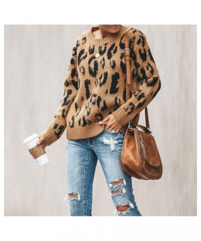 Women's Casual Leopard Crew Neck Loose Fit Sweater Batwing Sleeve Slouchy Pullover Knitted Fuzzy Jumper Tops (Brown,Small) $1...