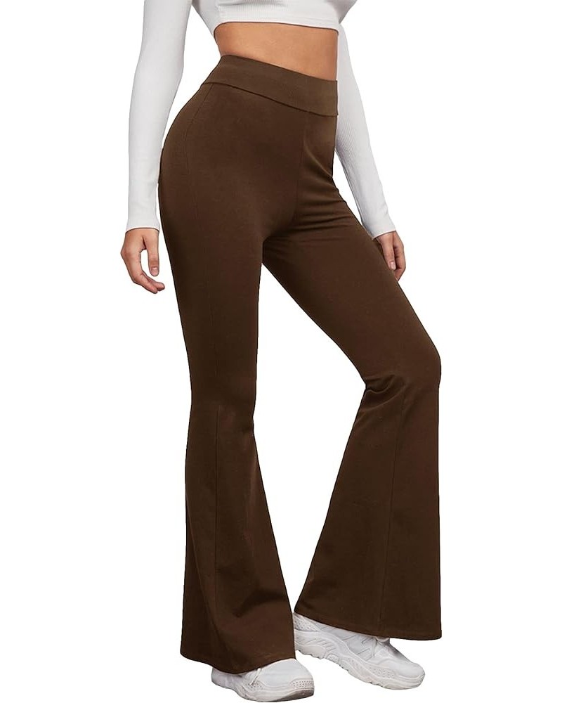 Women's Flare Leggings High Waisted Sweatpants Bell Bottoms Bootcut Tummy Control Yoga Pants Plain Chocolate Brown $11.72 Leg...