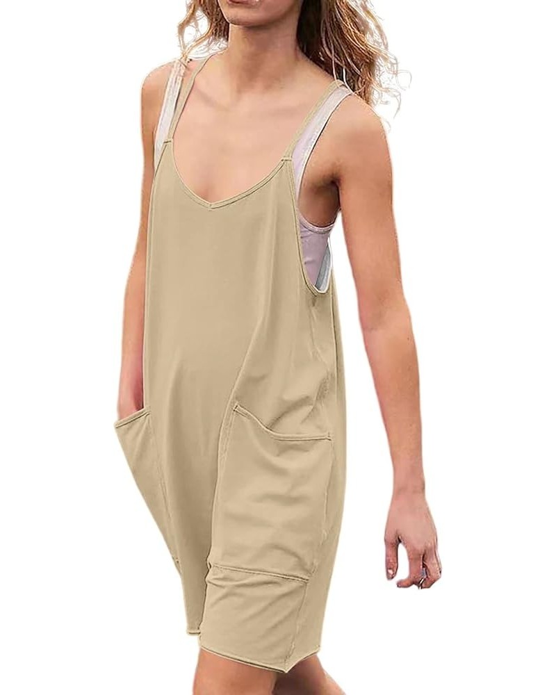 Jumpsuits for Women Casual Strap Romper Comfy Sleeveless Overalls Solid Fashion Adjustable Jumpers with Pockets B-khaki $4.50...