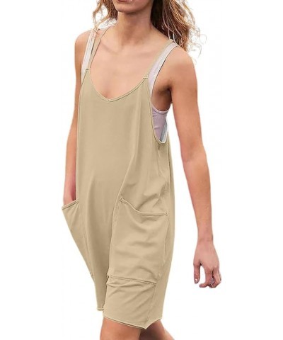 Jumpsuits for Women Casual Strap Romper Comfy Sleeveless Overalls Solid Fashion Adjustable Jumpers with Pockets B-khaki $4.50...