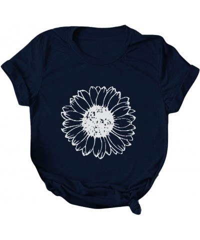 Sunflower T Shirts for Women Short Sleeve Flower Graphic Tees Cute Teen Girls Summer Fashion 2024 Trendy Casual Tops A-navy $...