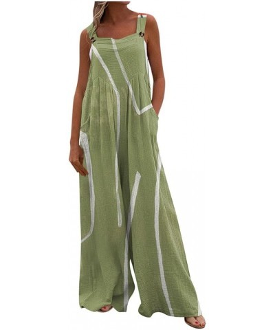 Overalls Women Summer Casual Sleeveless Jumpsuits Stripes Tie Dye Boho Overalls Wide Leg Travel Rompers with Pockets 04-green...