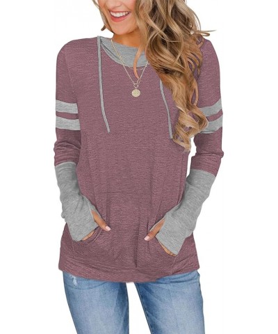 Long Sleeve Drawstrings Hoddie Sweatshirt With Thumb Holes Hoodie for Women 02-burgundy Gray $16.17 Hoodies & Sweatshirts