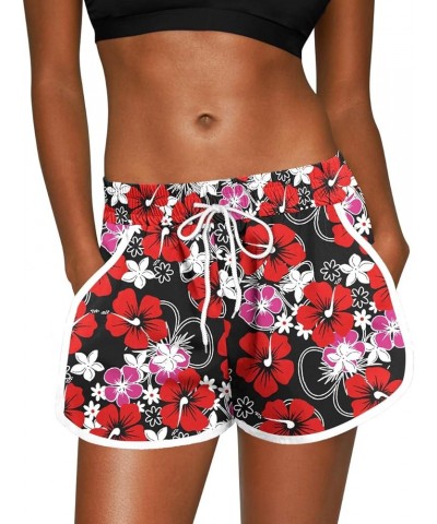 Women Summer Floral Beach Boardshorts with Pockets Swim Trunks Red Floral $14.00 Swimsuits