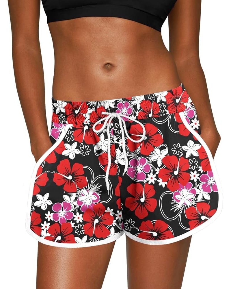 Women Summer Floral Beach Boardshorts with Pockets Swim Trunks Red Floral $14.00 Swimsuits