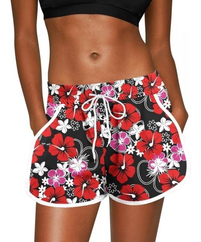 Women Summer Floral Beach Boardshorts with Pockets Swim Trunks Red Floral $14.00 Swimsuits