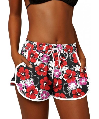 Women Summer Floral Beach Boardshorts with Pockets Swim Trunks Red Floral $14.00 Swimsuits