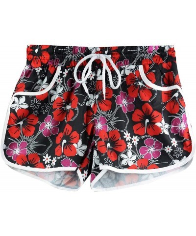 Women Summer Floral Beach Boardshorts with Pockets Swim Trunks Red Floral $14.00 Swimsuits