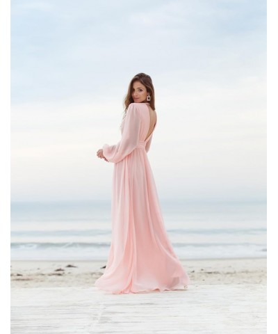 Long Sleeve Chiffon Bridesmaid Dresses for Wedding Pleated V-Neck A Line Formal Dresses Turquoise $37.50 Dresses