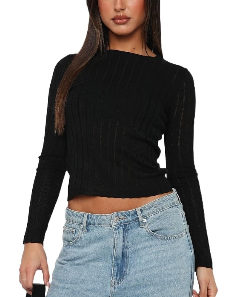 Women Basic Tight Shirt Top Long Sleeve Going Out Crop Tops Y2K Slim Fit Crew Neck Tee Shirt A-black Ribbed Shirt $8.66 T-Shirts