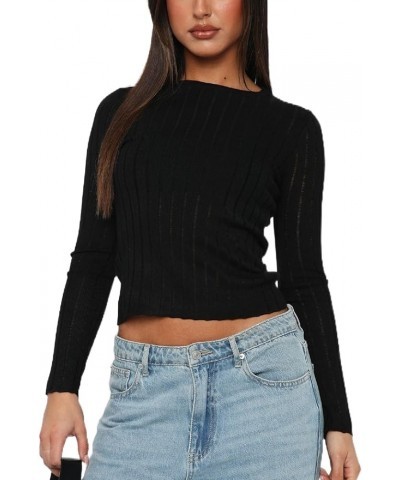 Women Basic Tight Shirt Top Long Sleeve Going Out Crop Tops Y2K Slim Fit Crew Neck Tee Shirt A-black Ribbed Shirt $8.66 T-Shirts