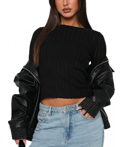 Women Basic Tight Shirt Top Long Sleeve Going Out Crop Tops Y2K Slim Fit Crew Neck Tee Shirt A-black Ribbed Shirt $8.66 T-Shirts