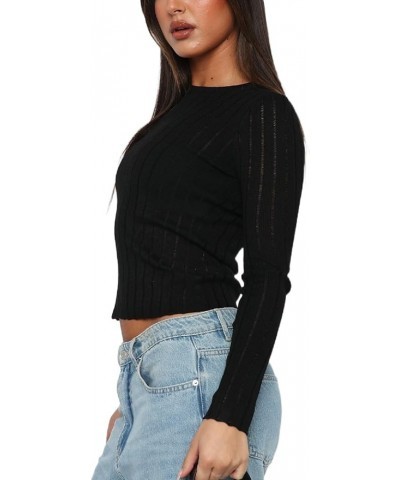 Women Basic Tight Shirt Top Long Sleeve Going Out Crop Tops Y2K Slim Fit Crew Neck Tee Shirt A-black Ribbed Shirt $8.66 T-Shirts