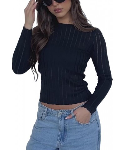 Women Basic Tight Shirt Top Long Sleeve Going Out Crop Tops Y2K Slim Fit Crew Neck Tee Shirt A-black Ribbed Shirt $8.66 T-Shirts