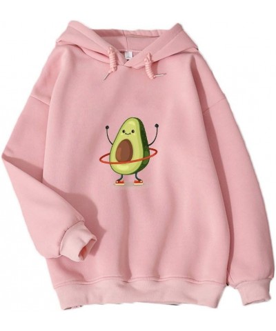 Kpop Harajuku Funny Cartoon Avocado Print Ladies Hoodies Fashion Pullovers Coat Pink $17.39 Hoodies & Sweatshirts