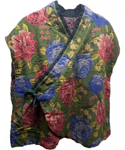 Women's Cotton Lined Vest Flower Printed Sleeveless Cardigan Spring Fall Vintage Outwear Tops Green $22.55 Vests