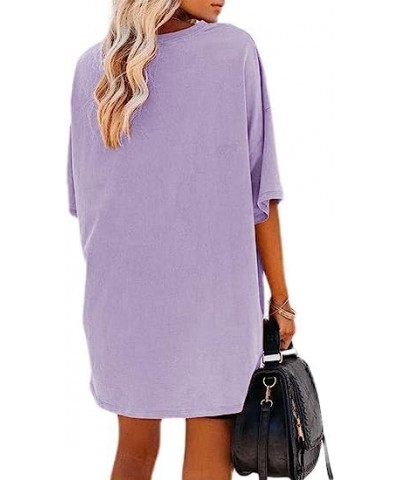 Women's Casual Solid Crewneck Short Sleeve Oversized T Shirt Drop Shoulder Tops L-purple $13.49 Tops