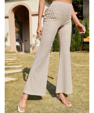 Women's High Waist Allover Print Bell Bottom Flare Leg Pants Beige $16.31 Pants