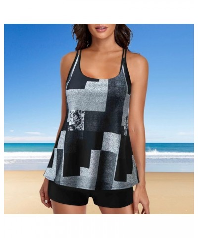 Plus Size Tie Dye Print Black Double Straps Tankini Sets Swimsuits for Women Summer Bathing Suits Beach Swimwear Set C-grey $...