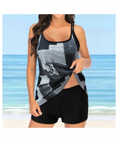 Plus Size Tie Dye Print Black Double Straps Tankini Sets Swimsuits for Women Summer Bathing Suits Beach Swimwear Set C-grey $...