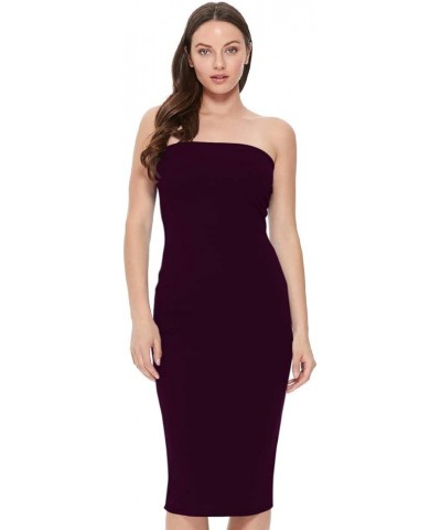 Women's Casual Solid Comfy Sexy Strapless Midi Bodycon Tube Dress/Made in USA Hdr00576 Plum $10.79 Dresses