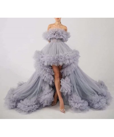 Women's Strapless Tulle Prom Dresses High Low Ball Gowns Ruffles Formal Evening Party Gown with Trailing Purple $47.23 Dresses