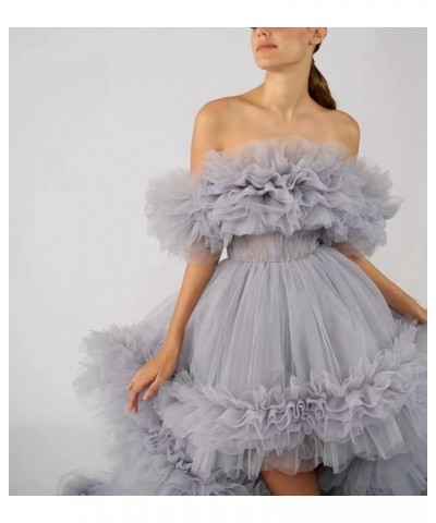 Women's Strapless Tulle Prom Dresses High Low Ball Gowns Ruffles Formal Evening Party Gown with Trailing Purple $47.23 Dresses