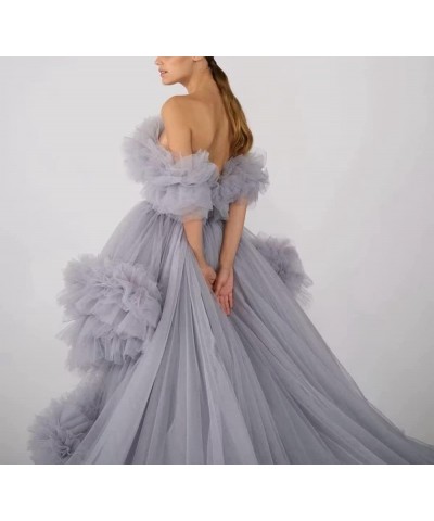 Women's Strapless Tulle Prom Dresses High Low Ball Gowns Ruffles Formal Evening Party Gown with Trailing Purple $47.23 Dresses