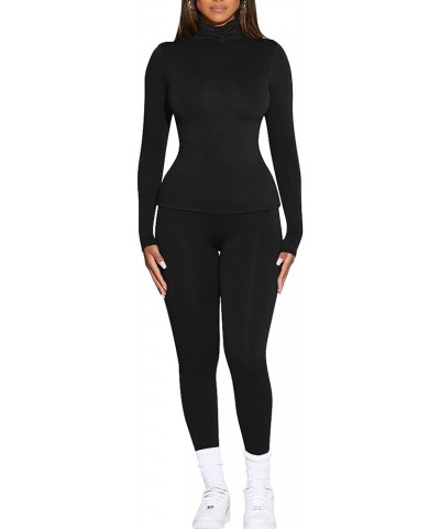 Women's Thermal Underwear Turtleneck Long Johns Base Layer Cold Weather Sets Black $13.20 Underwear