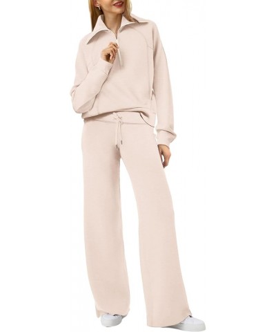 Lounge Sets For Women 2023 Oversized Half Zip Sweatshirt And Wide Leg Sweatpant 2 Piece Outfits Sweatsuit Tracksuit Apricot $...