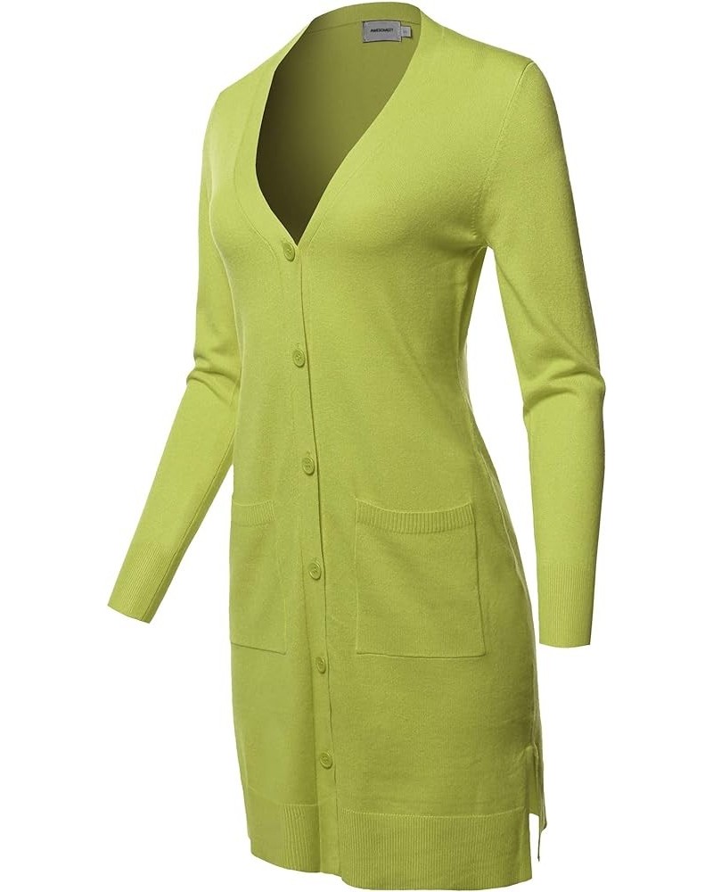 Women's Casual Button Up Long-Line Sweater Viscose Knit Cardigan Aawcal0008 Lime $13.49 Sweaters