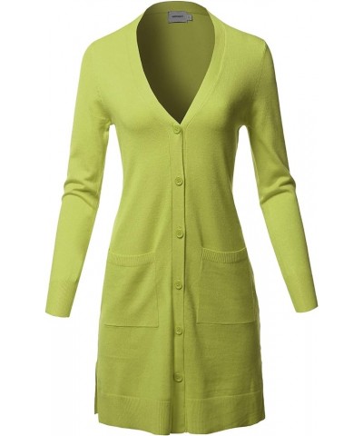 Women's Casual Button Up Long-Line Sweater Viscose Knit Cardigan Aawcal0008 Lime $13.49 Sweaters