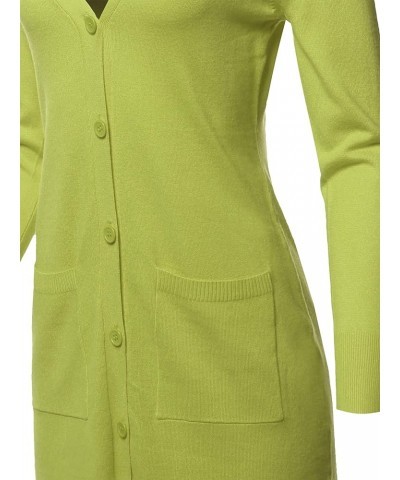 Women's Casual Button Up Long-Line Sweater Viscose Knit Cardigan Aawcal0008 Lime $13.49 Sweaters