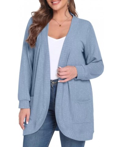 Lightweight Open Front Cardigans for Women Long Sleeve Casual Soft Drape Fall Sweater with Pockets F-skyblue $9.60 Sweaters