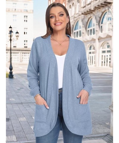 Lightweight Open Front Cardigans for Women Long Sleeve Casual Soft Drape Fall Sweater with Pockets F-skyblue $9.60 Sweaters