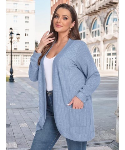 Lightweight Open Front Cardigans for Women Long Sleeve Casual Soft Drape Fall Sweater with Pockets F-skyblue $9.60 Sweaters