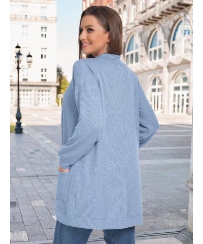 Lightweight Open Front Cardigans for Women Long Sleeve Casual Soft Drape Fall Sweater with Pockets F-skyblue $9.60 Sweaters